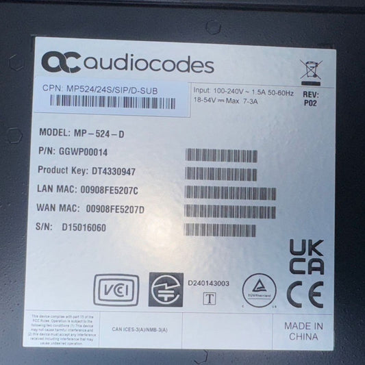 AudioCodes MediaPack 524 D-Sub Assembly Analog VoIP Gateway with 24 FX NO Cables, Audio Codes – a close up of a computer with a barcode on…