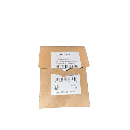 Genuine Jabra Elite 4 Active Eargel Accessory Pack 6 pcs of Ear Gel S M L BLACK – a brown paper bag with a white label on it