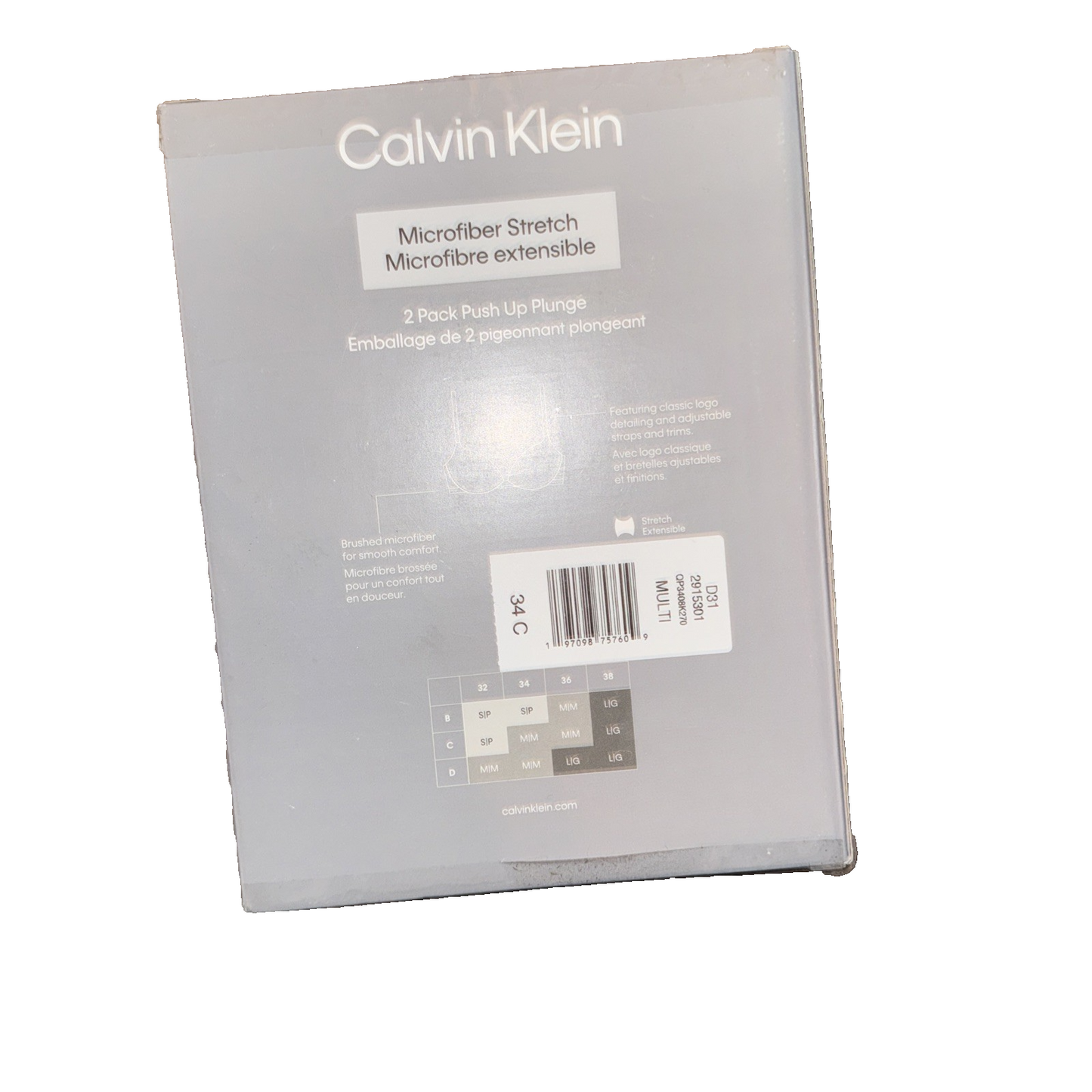 Calvin Klein 2-Pack Push Up Plunge Bra Black And Beige Size 34C