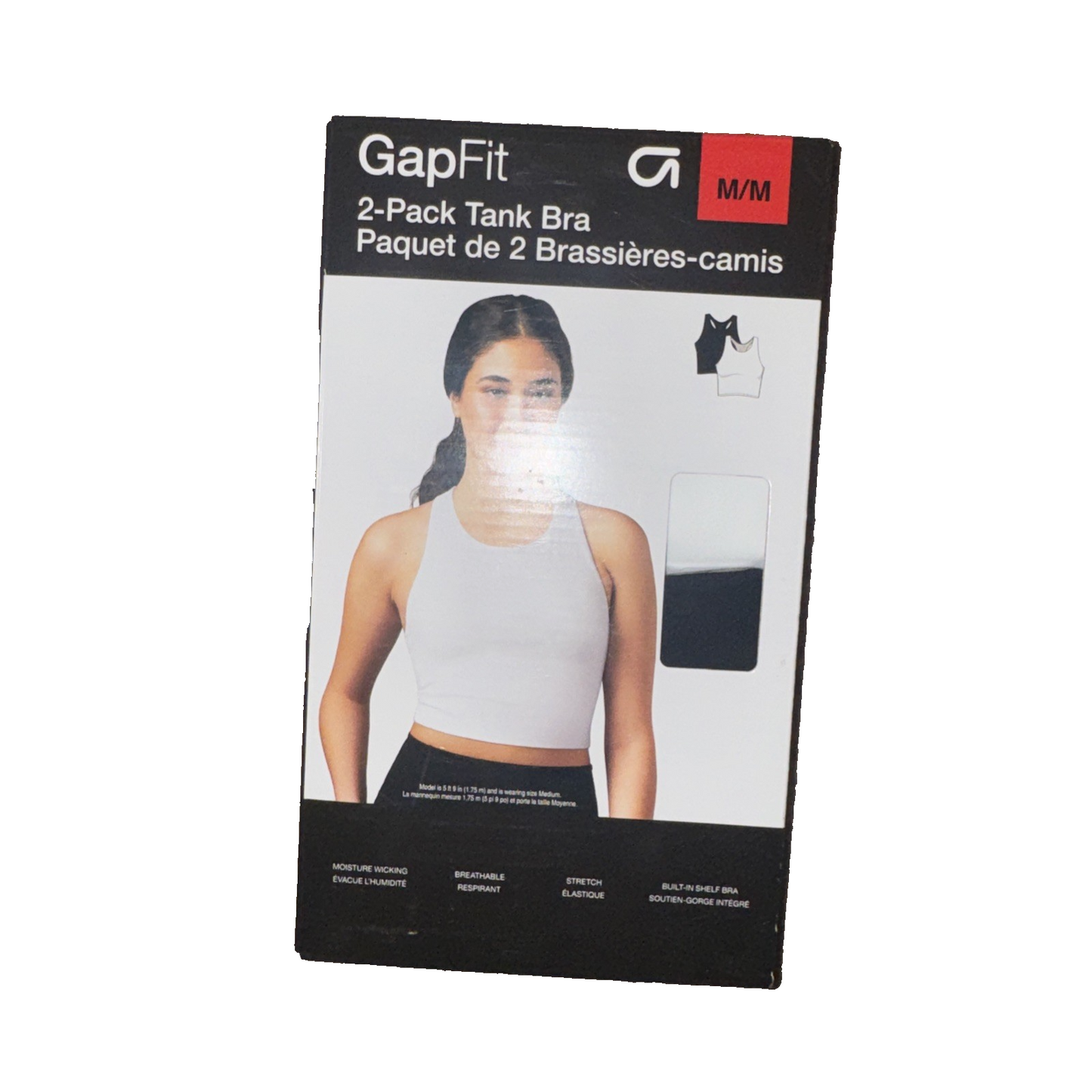 GAP Fit 2-Pack Tank Bra White/Black Pair Medium Size