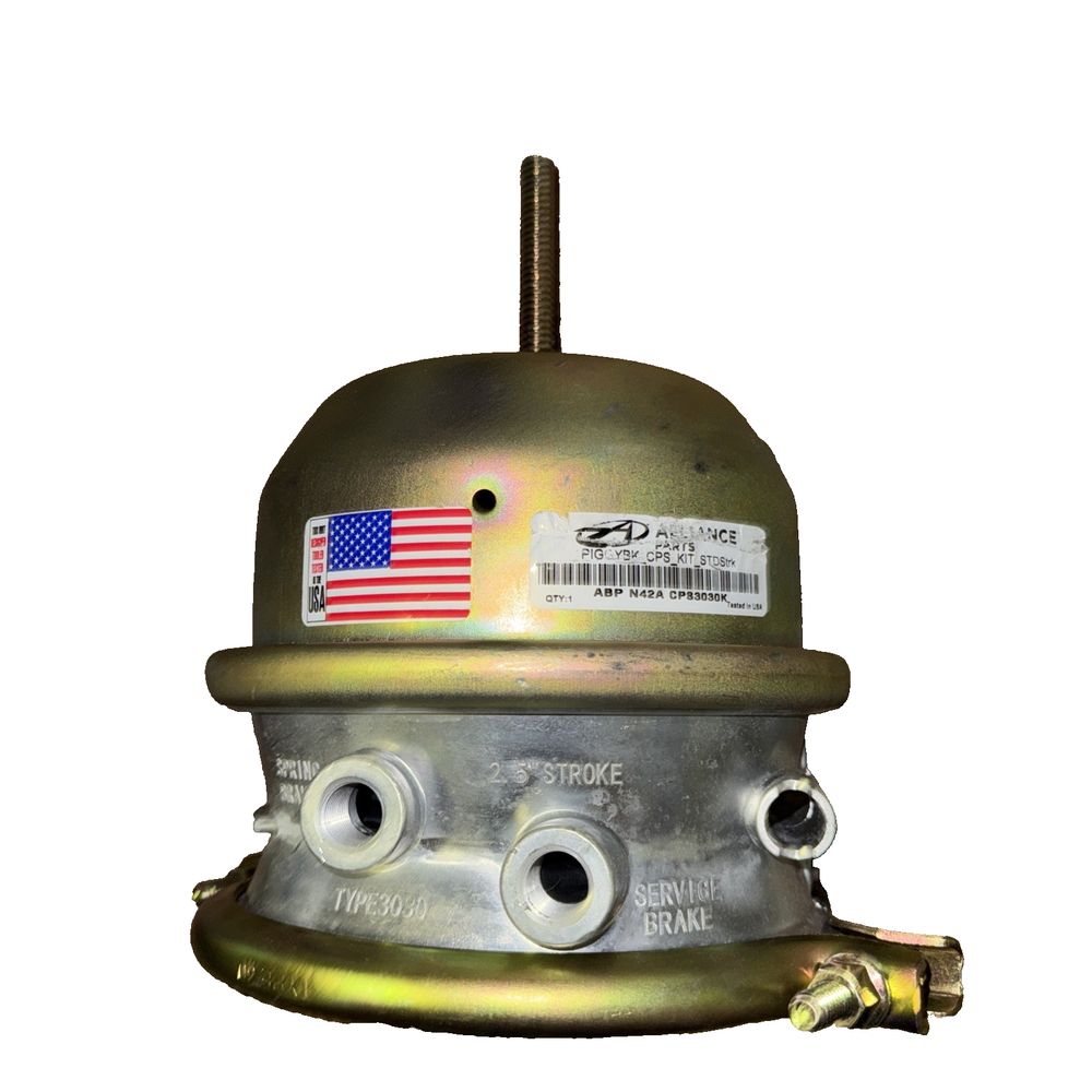 Spring Brake Piggyback Kit CPS-3030KLS 3" HDVPBLS30UC, Alliance – a brass plated gas tank with a flag on it