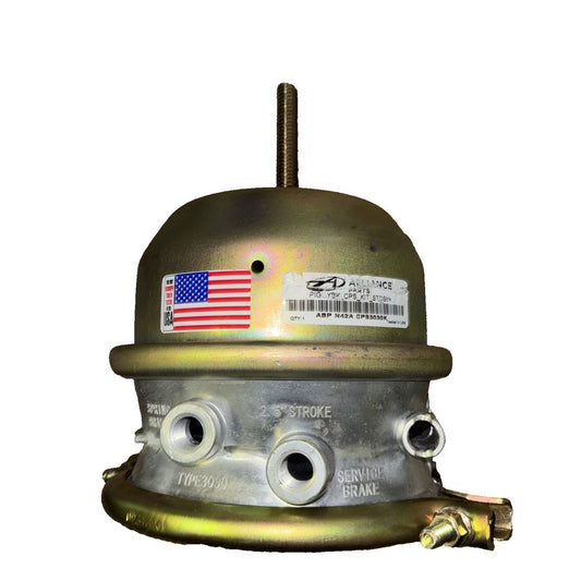 Spring Brake Piggyback Kit CPS-3030KLS 3" HDVPBLS30UC, Alliance – a brass plated gas tank with a flag on it