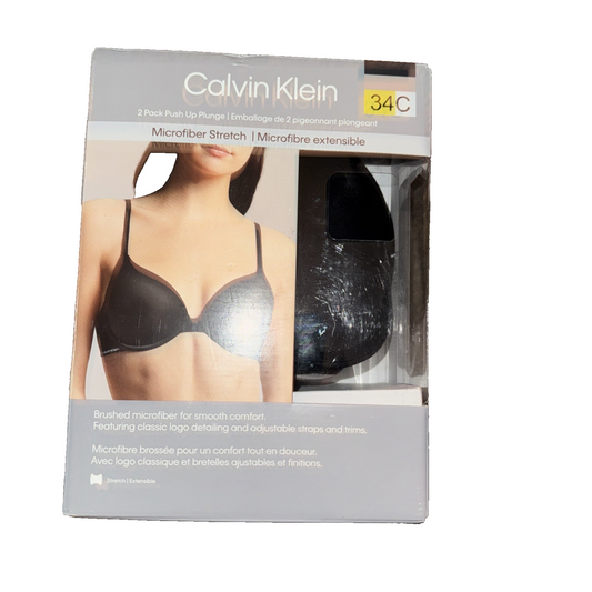 Calvin Klein 2-Pack Push Up Plunge Bra Black And Beige Size 34C