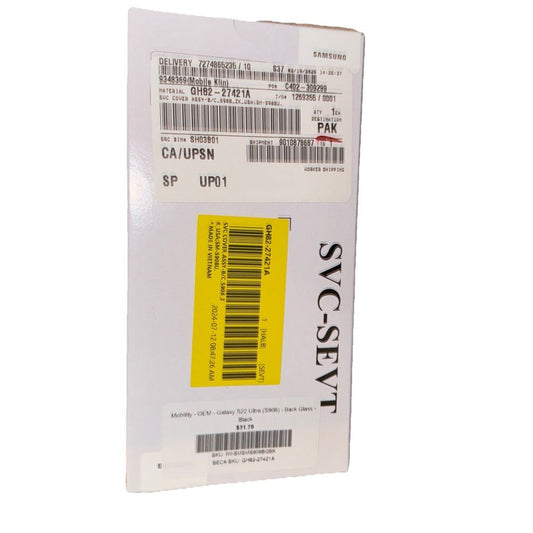 Oem Samsung Galaxy S22 Ultra (2908) - Back Glass- Black – a yellow label on a white background