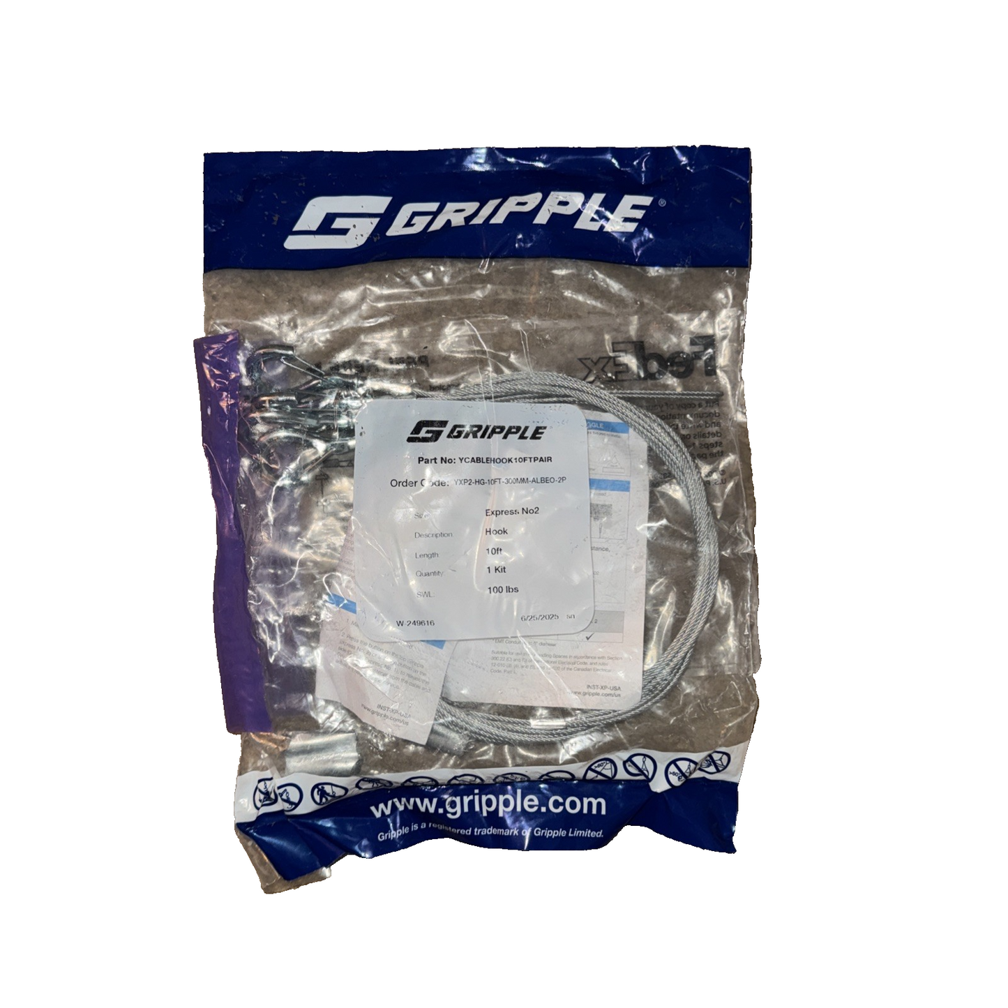 Gripple Cable Mounting Kit 10' YCABLEHOOK10FTPAIR