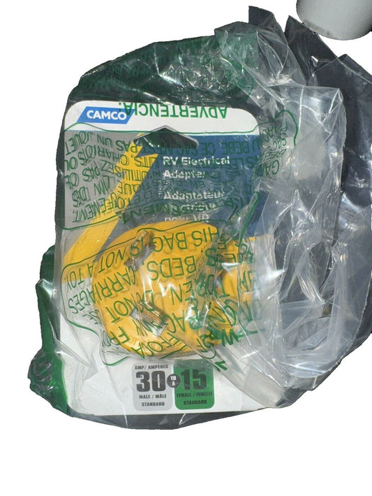 Camco RV 30AM-15AF Power Grip Electrical Adapter | for Easy Connection of Stand – a bag with a yellow banana inside