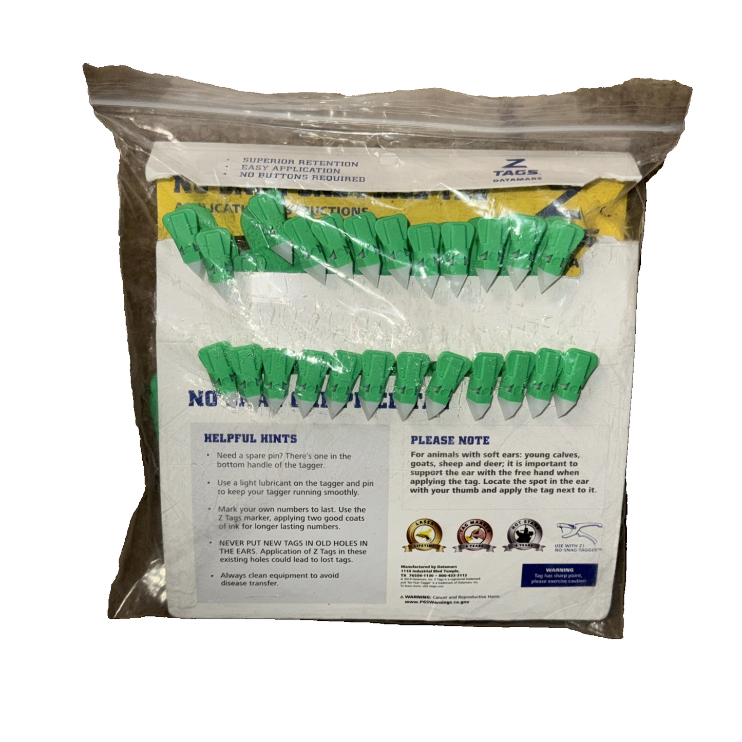 Z Tags 25 Count 1-Piece Blank Tags for Cows, Green