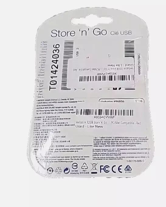 Verbatim Store 'n' Go 32GB USB Flash Drive - High-Speed Portable Storage – a white plastic tag with a barcodee on it