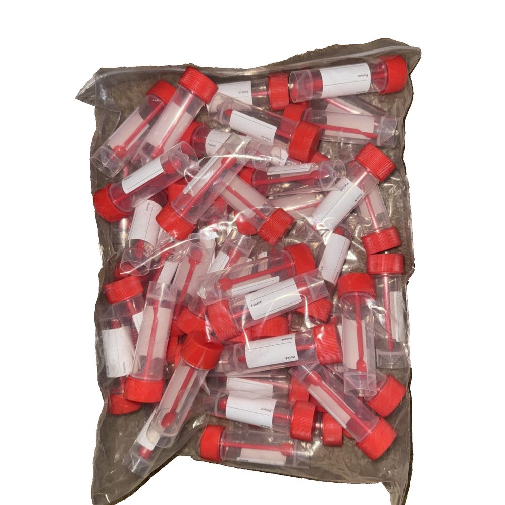IDEXX Fecal Speciment Collection Container 30ML 50 Pack – a bag of red and white plastic tubes