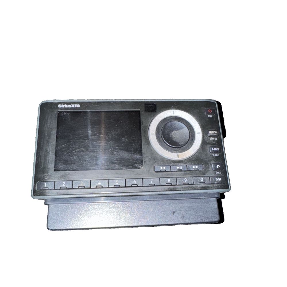 SiriusXM Onyx Plus Standalone Receiver + Cradle, Syrius – a black cell phone with a button on it