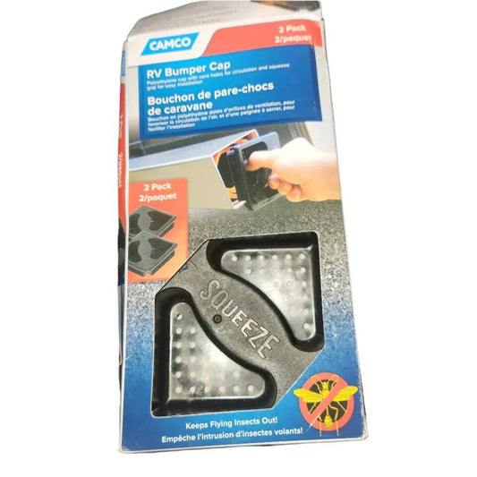 Camco RV Bumper Cap with Squeeze Grip and Vent Holes Durable and Easy to Install – a black and white card holder with a black card holder