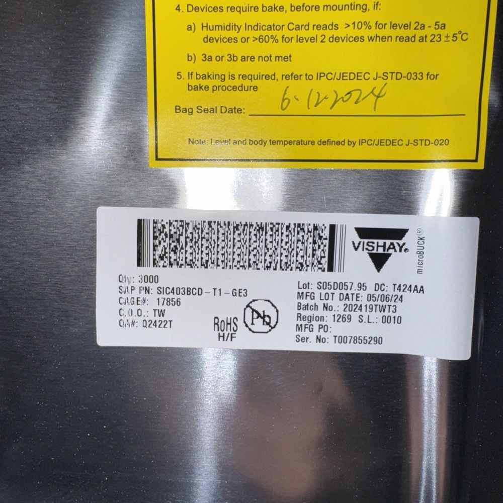 Vishay Siliconix SIC403BCD-T1-GE3 32-PowerWFQFN 3000 Quantity – a label on a refrigerator with a price tag