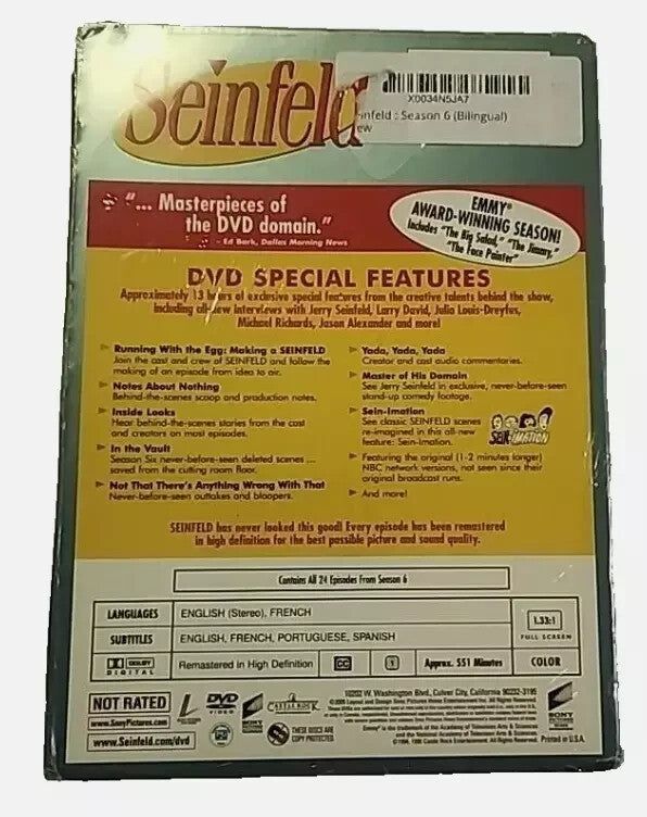 Seinfeld Season 6 DVD (2005, 4-Disc Set) - All Episodes, Classic Comedy TV Show, DaveyDooDeals – a dvd with a label on it