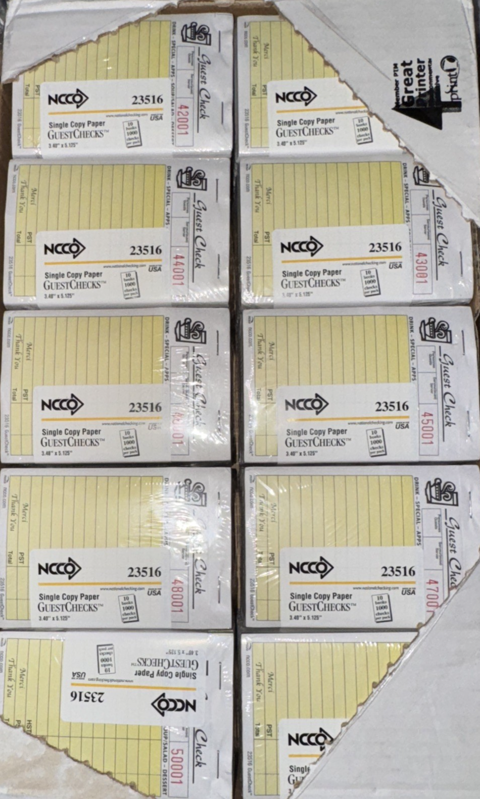 NCCO/Hy Pax Single Copy Paper Guest Checks (23516), 10 packs of 10