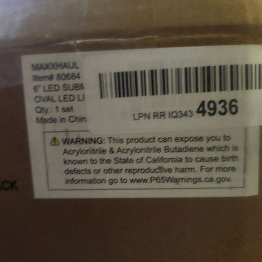 MAXXHAUL 80684 6" LED Submersible Oval LED Stop-Turn Trailer Tail Light, 2 Pack – a label on a brown box with a barcode