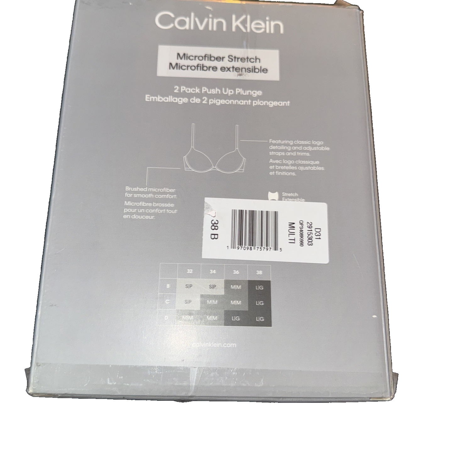 Calvin Klein 2-Pack Push Up Plunge Bra Grey and Pink Size 38B