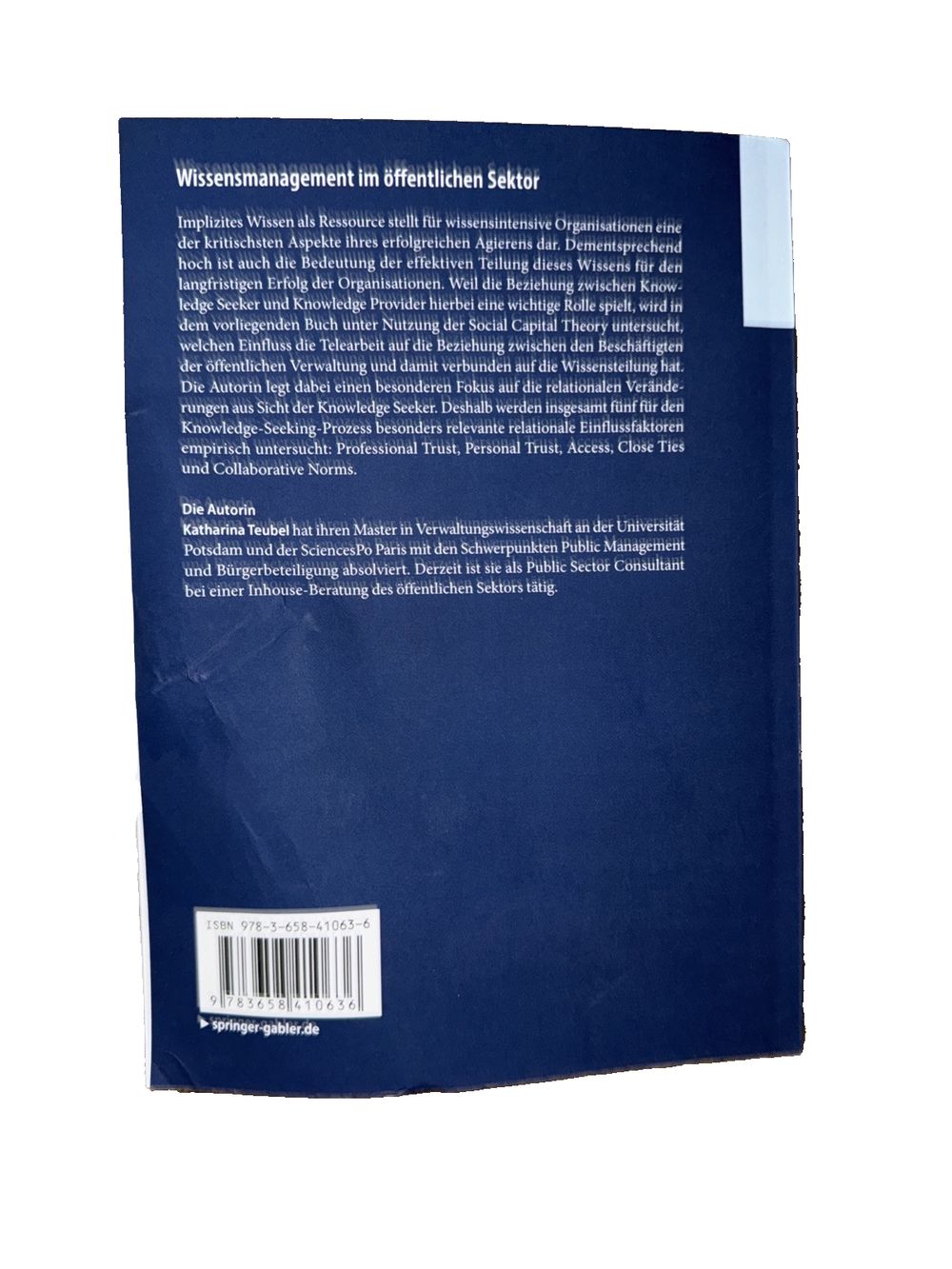 Wissensmanagement Im ffentlichen Sektor: Zum Einfluss Von Telearbeit Auf Die Imp, DaveyDooDeals – the back cover of the book, showing the t…