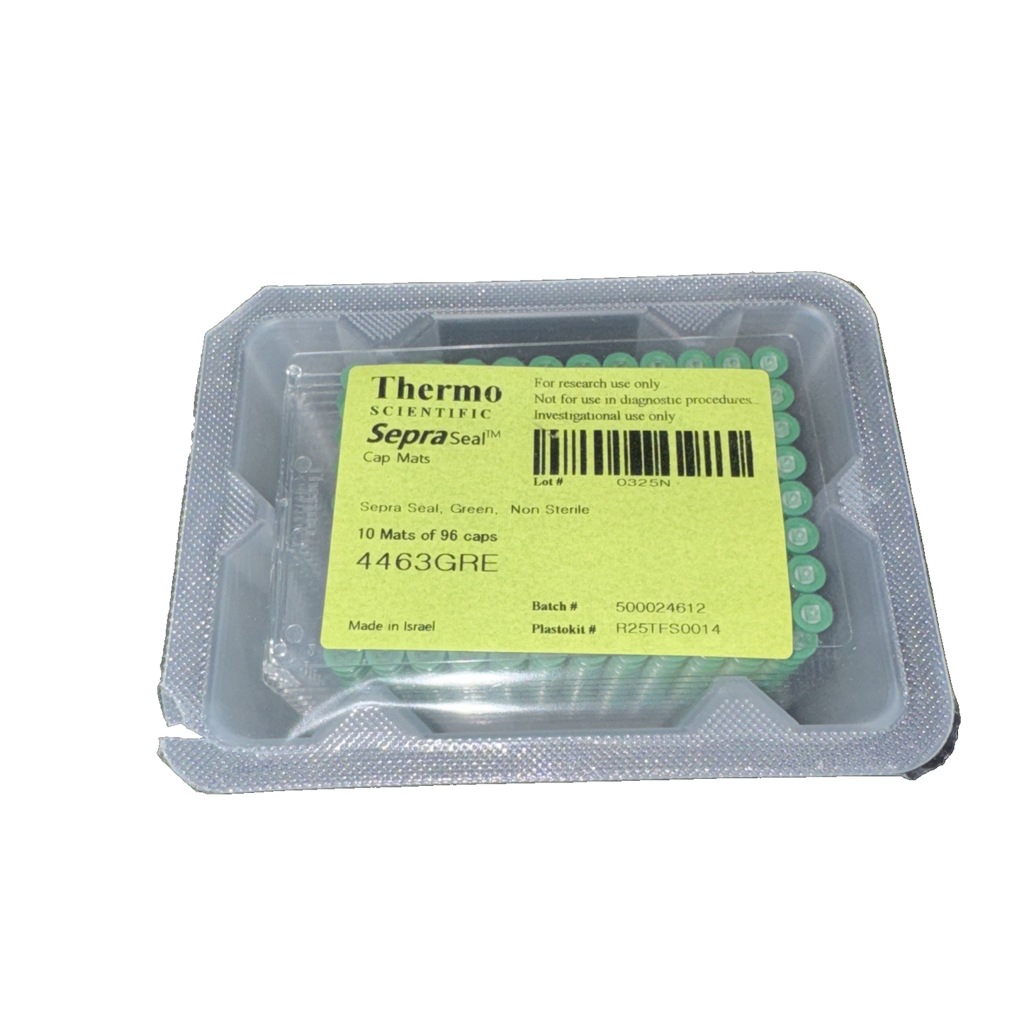 Thermo Scientific 4463GRE 10 Mats of 96 Caps Sepra Seal, Green, Non Sterile