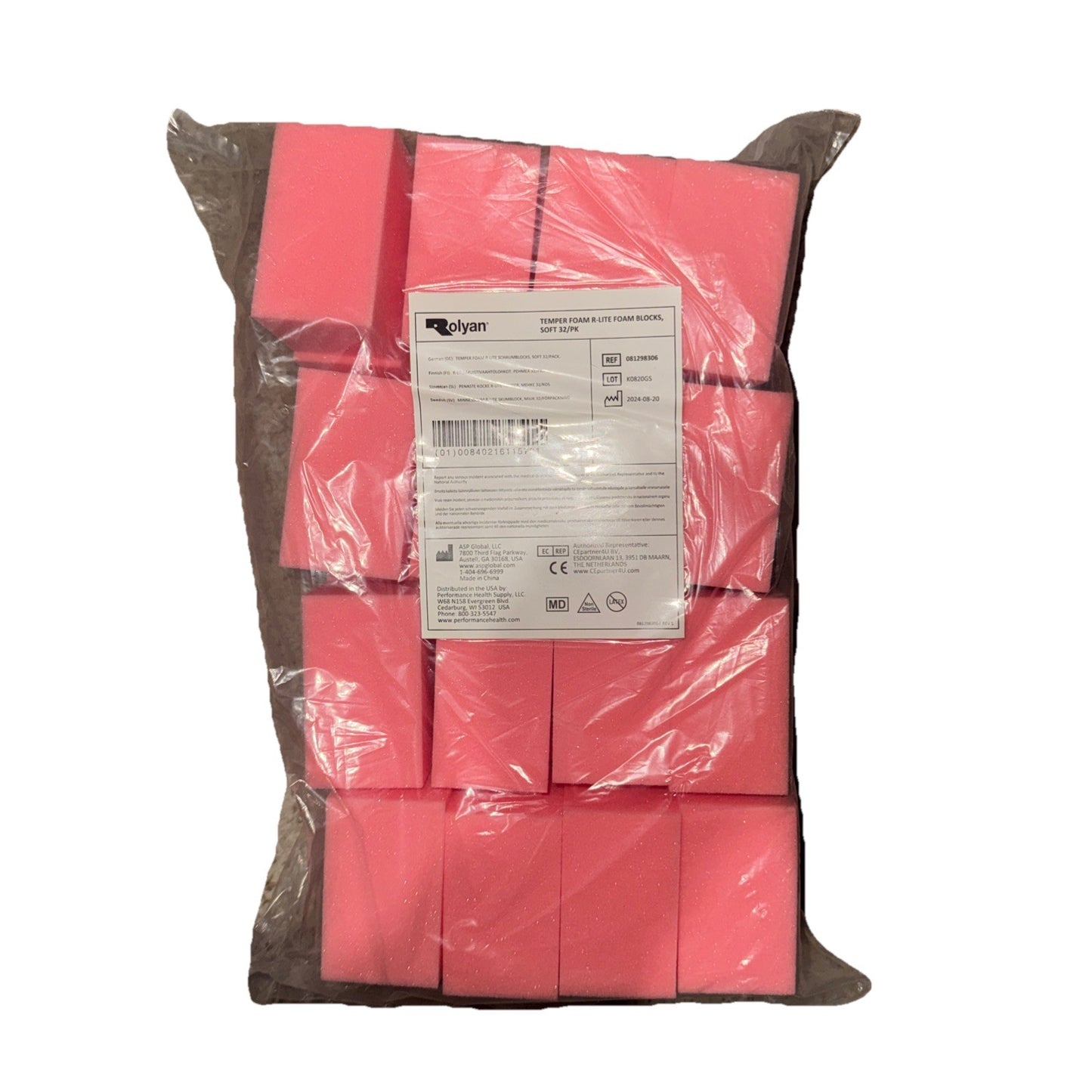 Rolyan Temper Foam R-lite Foam Blocks Soft 32 Pack Pink