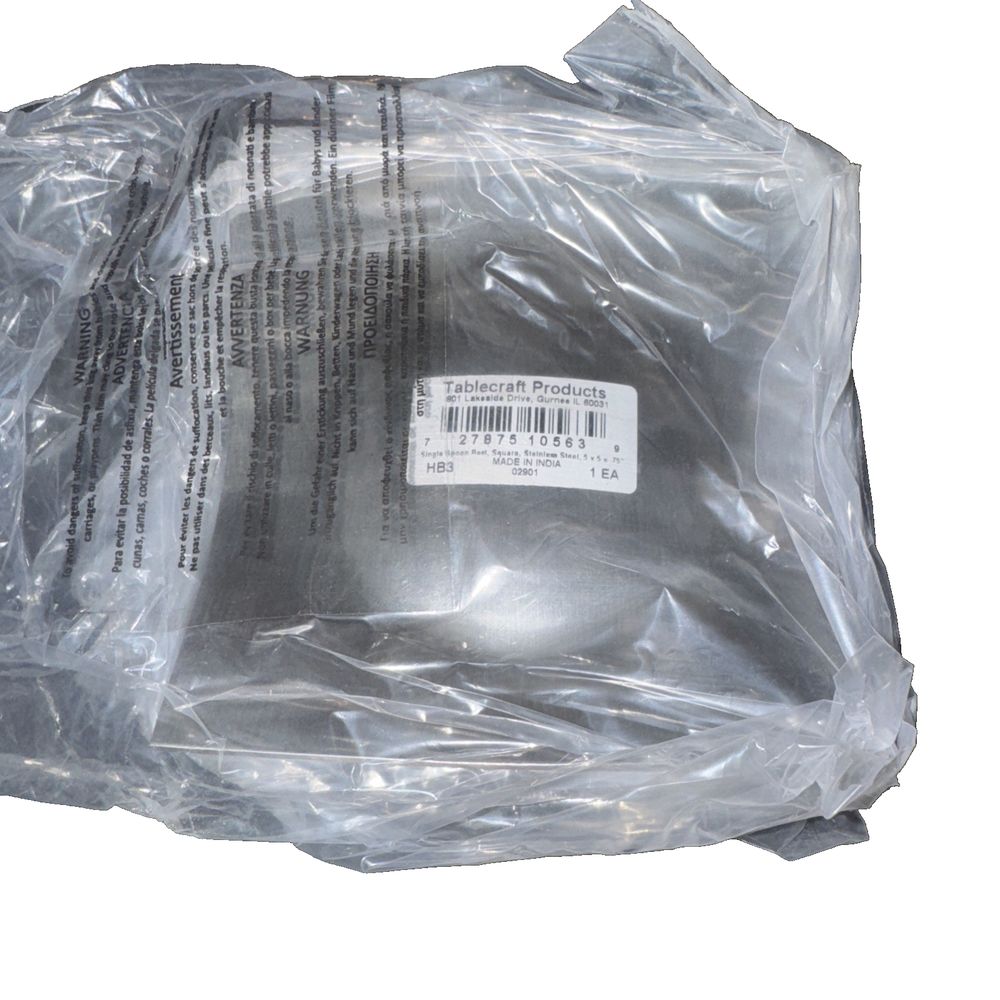 Single Spoon Rest Square Stainless Stell 5"x5"x.75" TableCraft 6 Pack – a plastic bag with a plastic handle