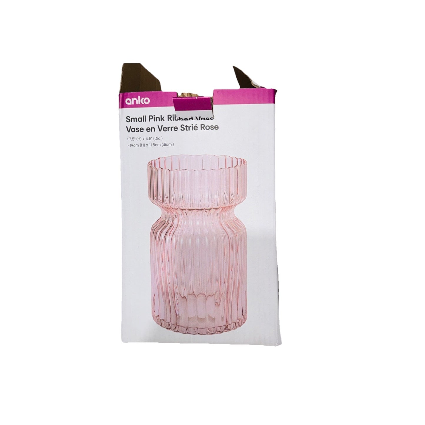Anko Small Pink Ribbed Vase (Box Missing Lid)