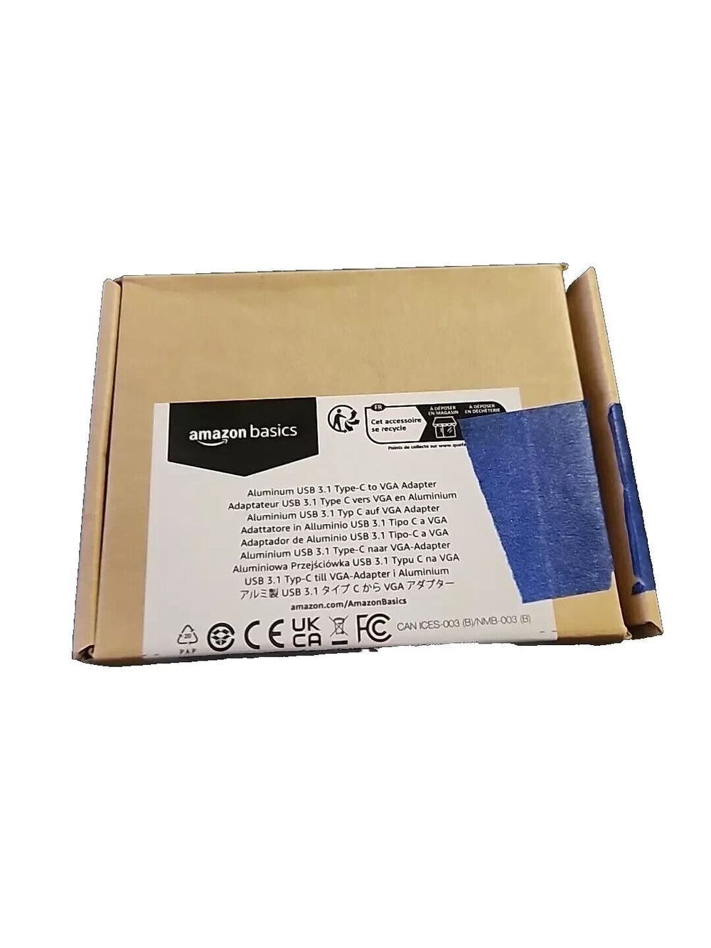 Aluminum usb3.1 type -C to VGA adaper Amazon Basics – a box of blue cloths
