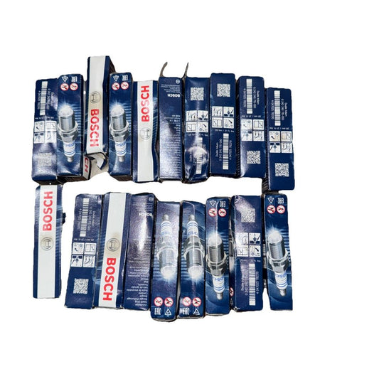 Bosch 96319 Double Iridium Spark Plug, Up to 4X Longer Life Lot of 19 – a group of six blue and white bags