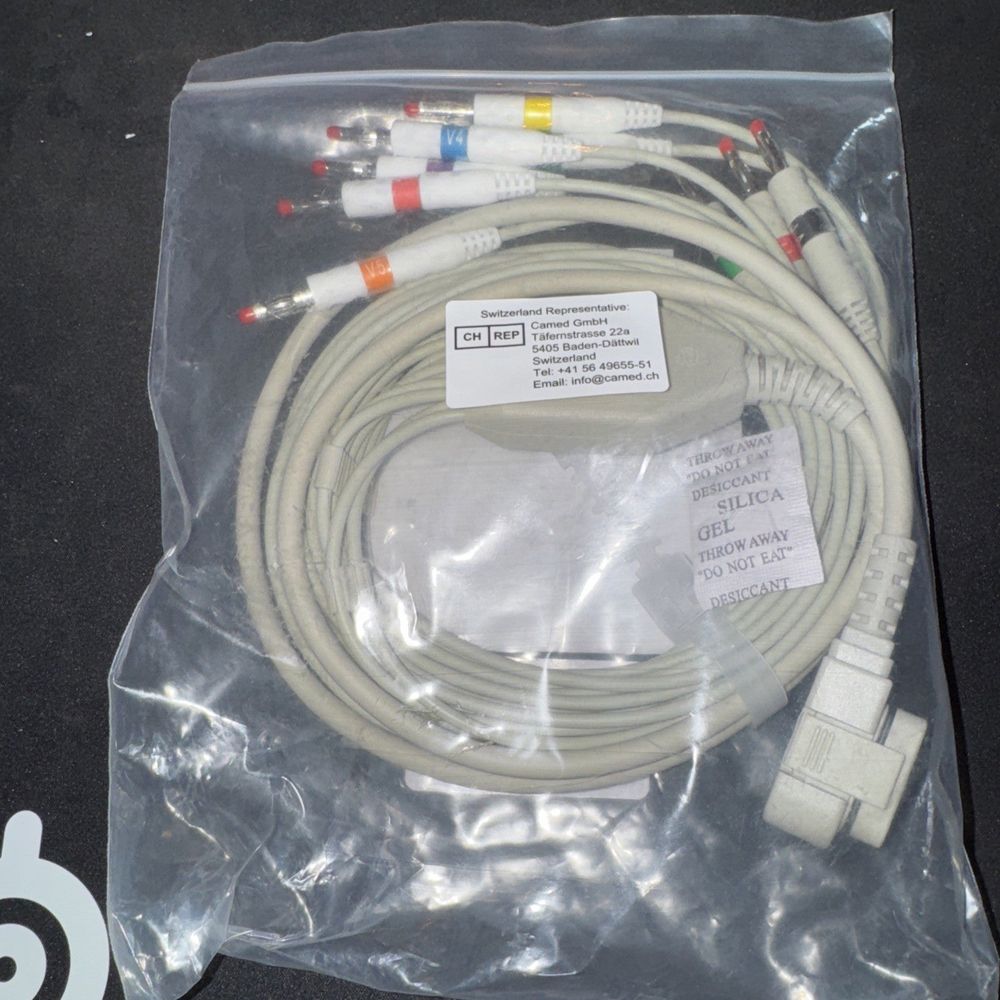 NORAV 10 Lead Blue ECG Wireless Cable with Banana Ends, Noravl Medical – a white cable with a white cord