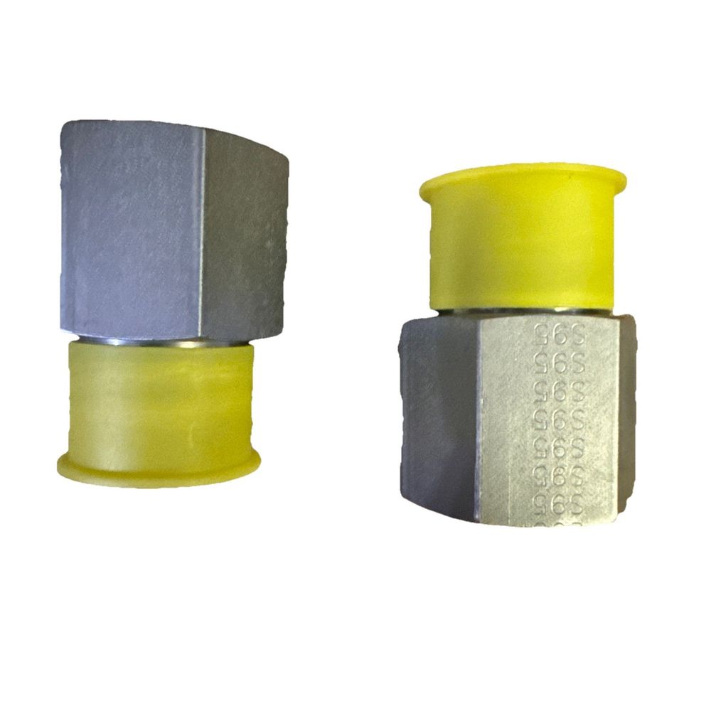 1 1/4 X 1 FG-S Parker Pipe Expander 1-1/4 Female X 1 NPT Male, Steel 2 Pack – a pair of yellow and grey hex fittings