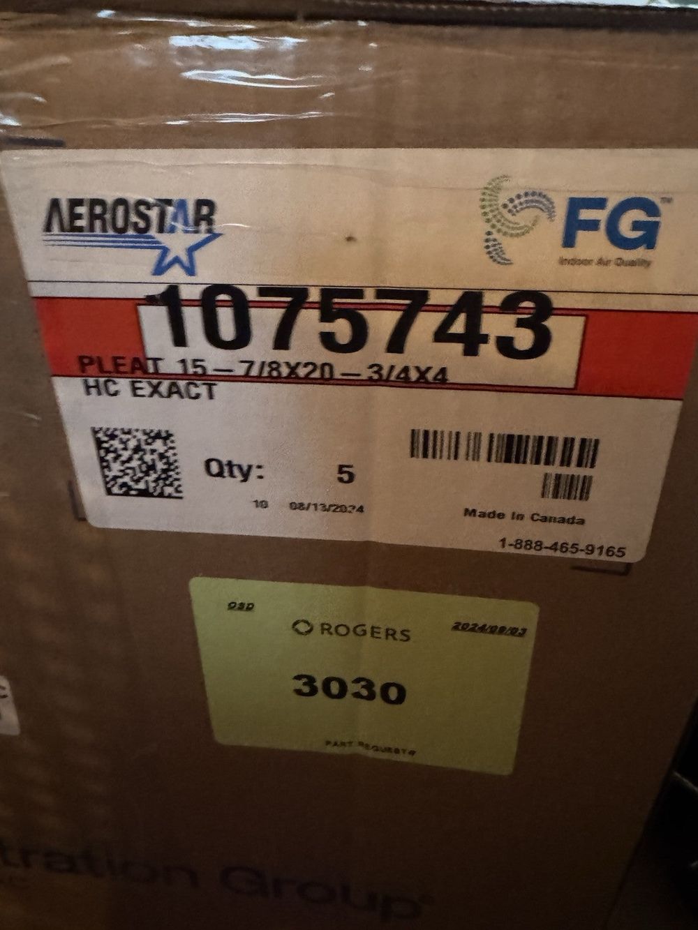Aerostar Air Filters Pleat 15-7/8x20-3/4x4 (5 Pack) - Premium Quality – a box with a label on it