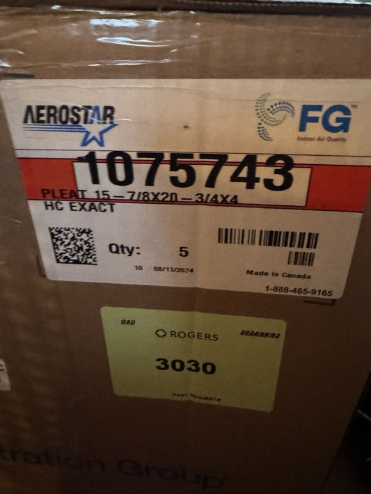 Aerostar Air Filters Pleat 15-7/8x20-3/4x4 (5 Pack) - Premium Quality – a box with a label on it
