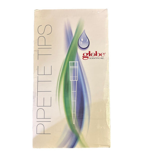Globe Scientific 150810 - Sterile 20µL Filter Pipette Tips EXP Date 04-09-2025 – a white package with a blue and green swirl