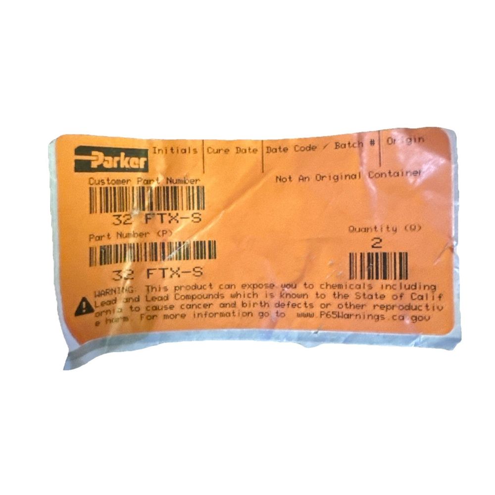 32 FTX-S Parker Male Adapter 2 JIC X 2 NPT Male Steel 2 Pack – a package of orange colored paper with a barcode on it