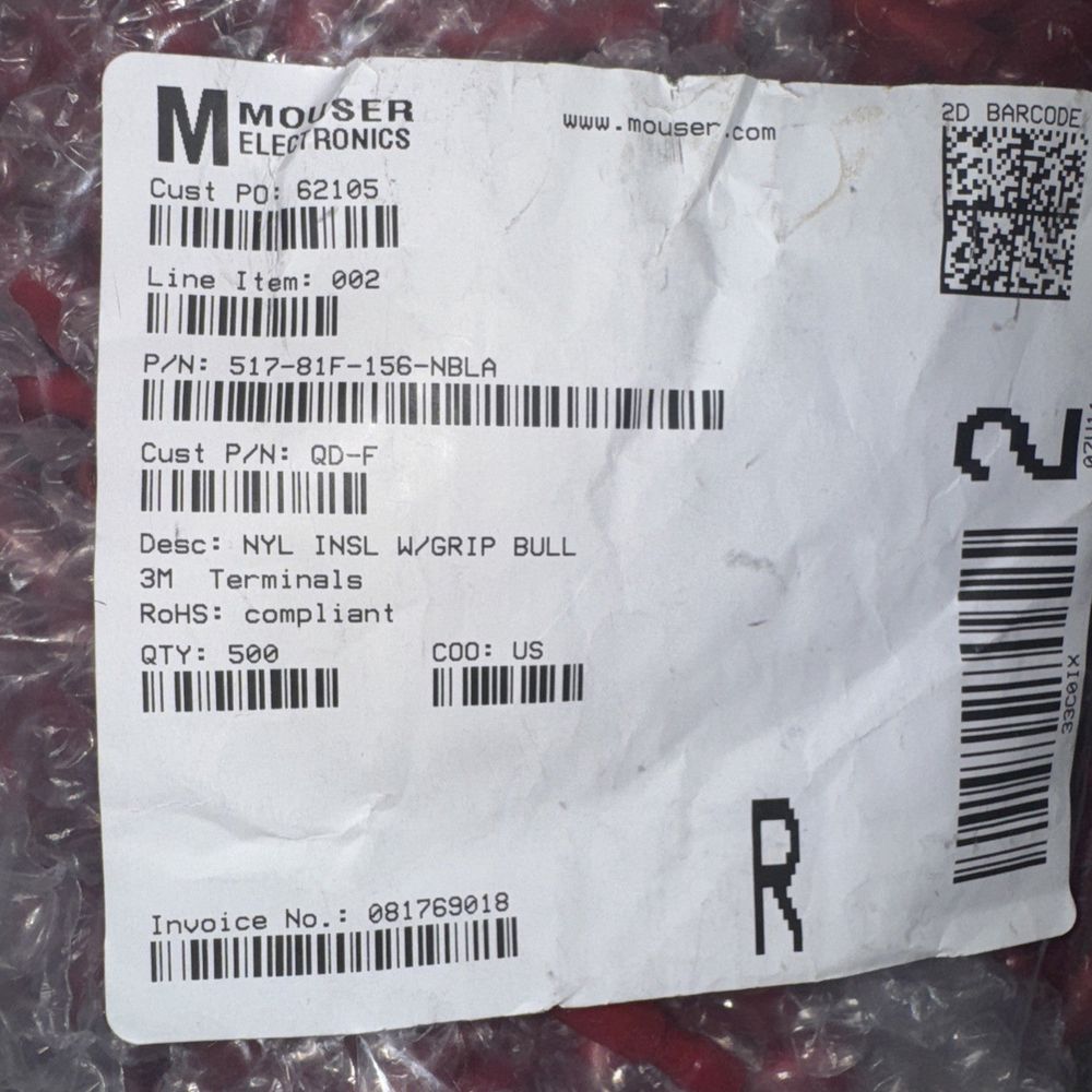 81F-156-NBL-A 3M Nylon Insulated with Insulation Grip Bullet Style 500 pack – a receipt with a barcode on it